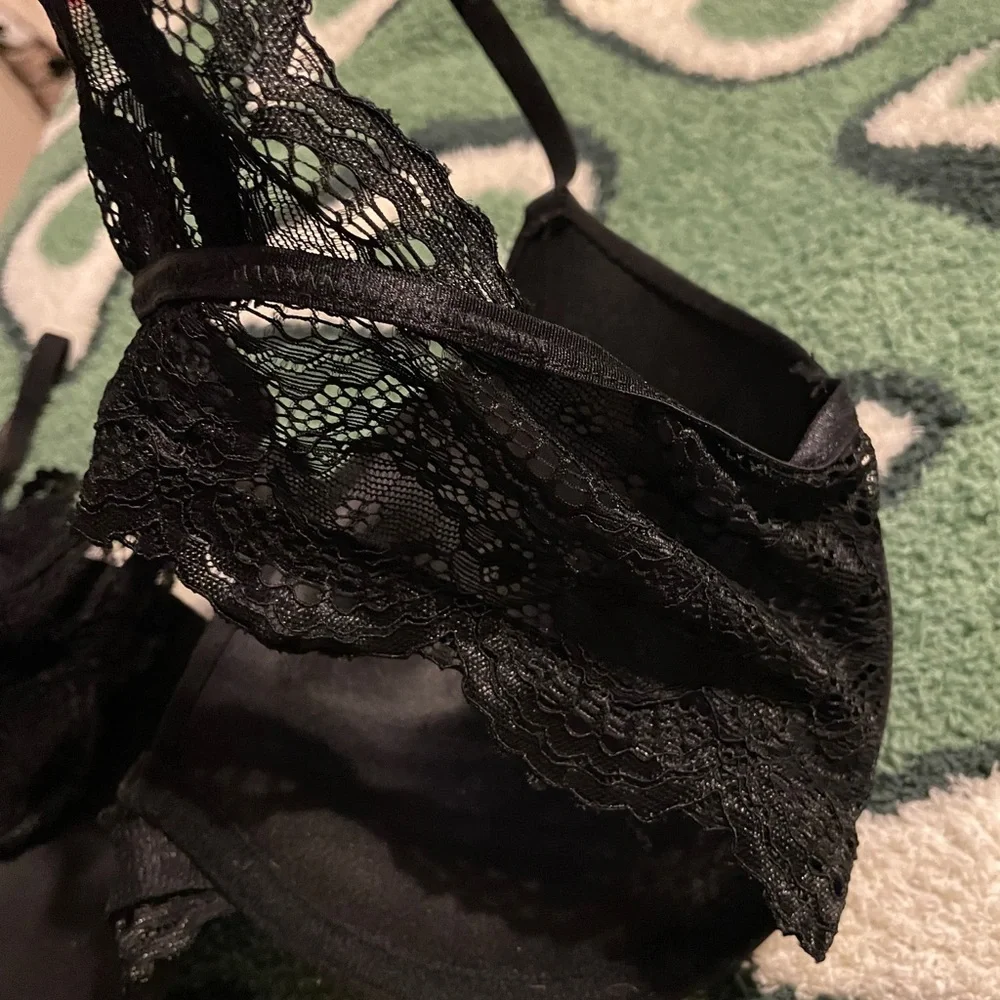 Nanette‎ Lepore Black Full-Coverage Push Up Padded Bra Intimates Lace 38C